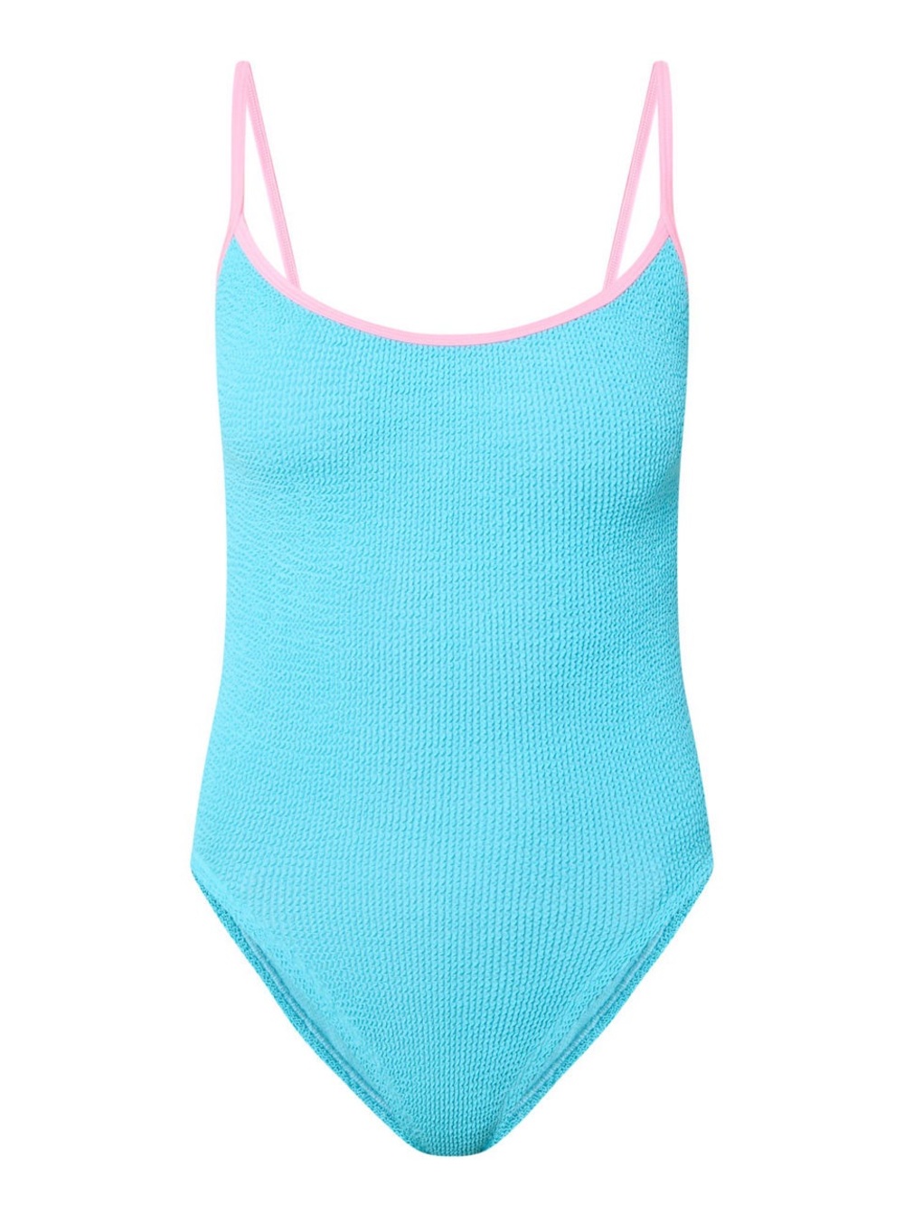 ❤️❤️ Hunza G Turquoise One-Piece Swimsuit with Pink Trim - Picture 6 of 8